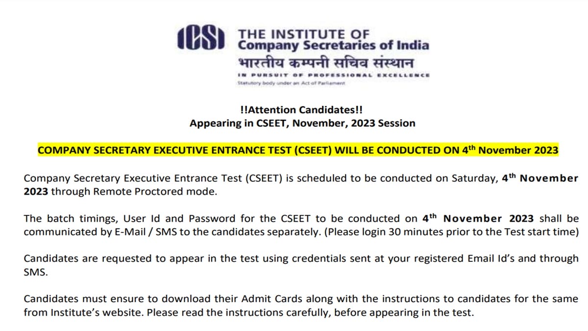 CSEET 2023 exam day guidelines issued