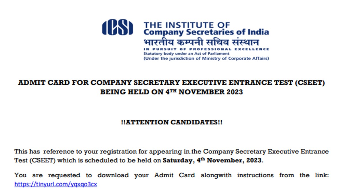 CSEET November Admit Card 2023