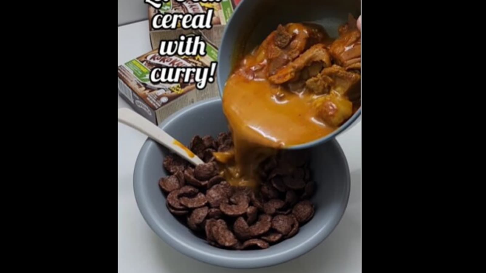 Choco cereal with meat curry horrifies people. Watch