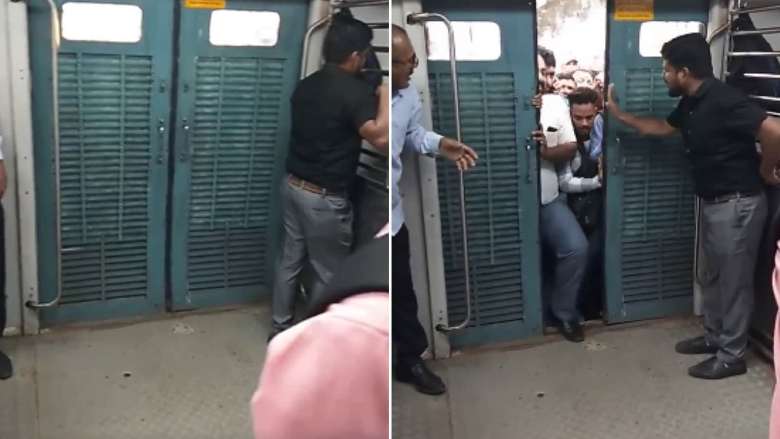 Commuters risk life to board local train through half-open doors