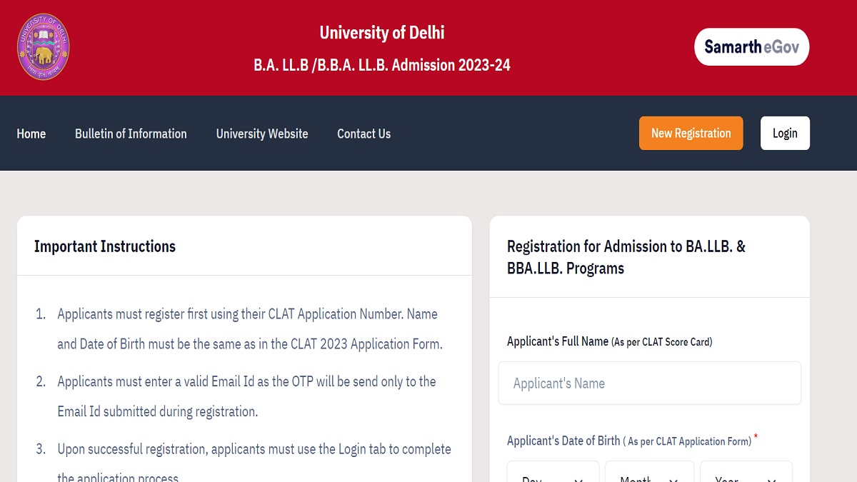 DU 5 year LLB registration 2023