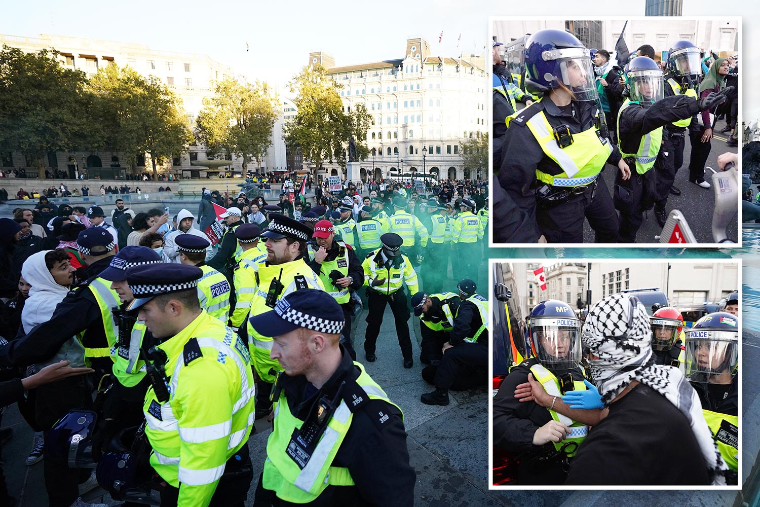 'Flares and bottles' thrown as protesters clash with police at pro-Palestine march in London - as cops arrest seven