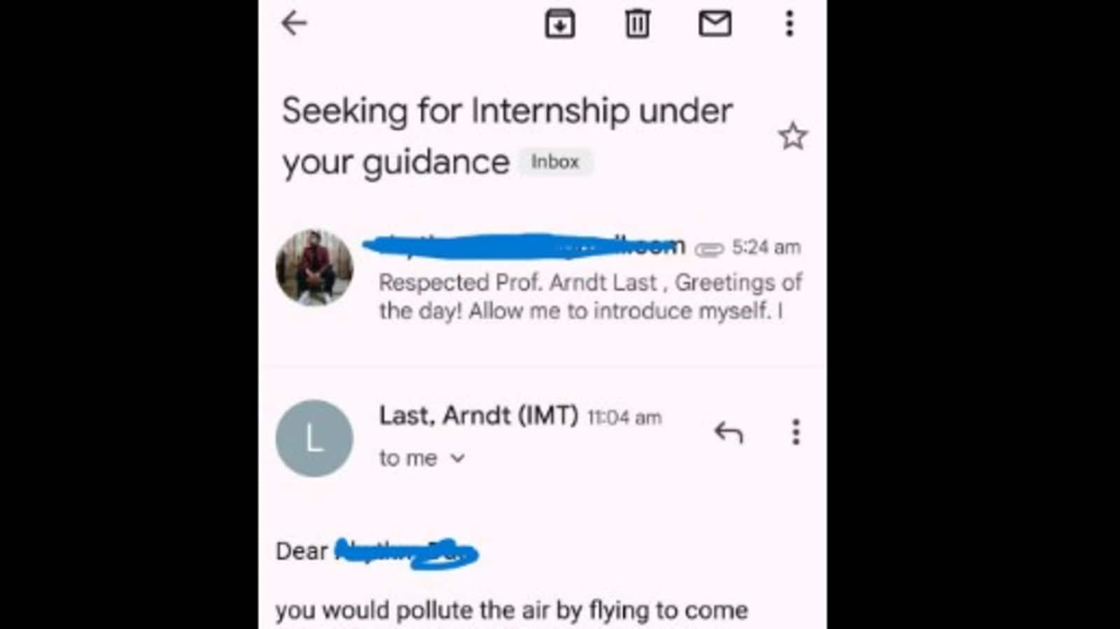 German professor's reply to student's internship application baffles Internet