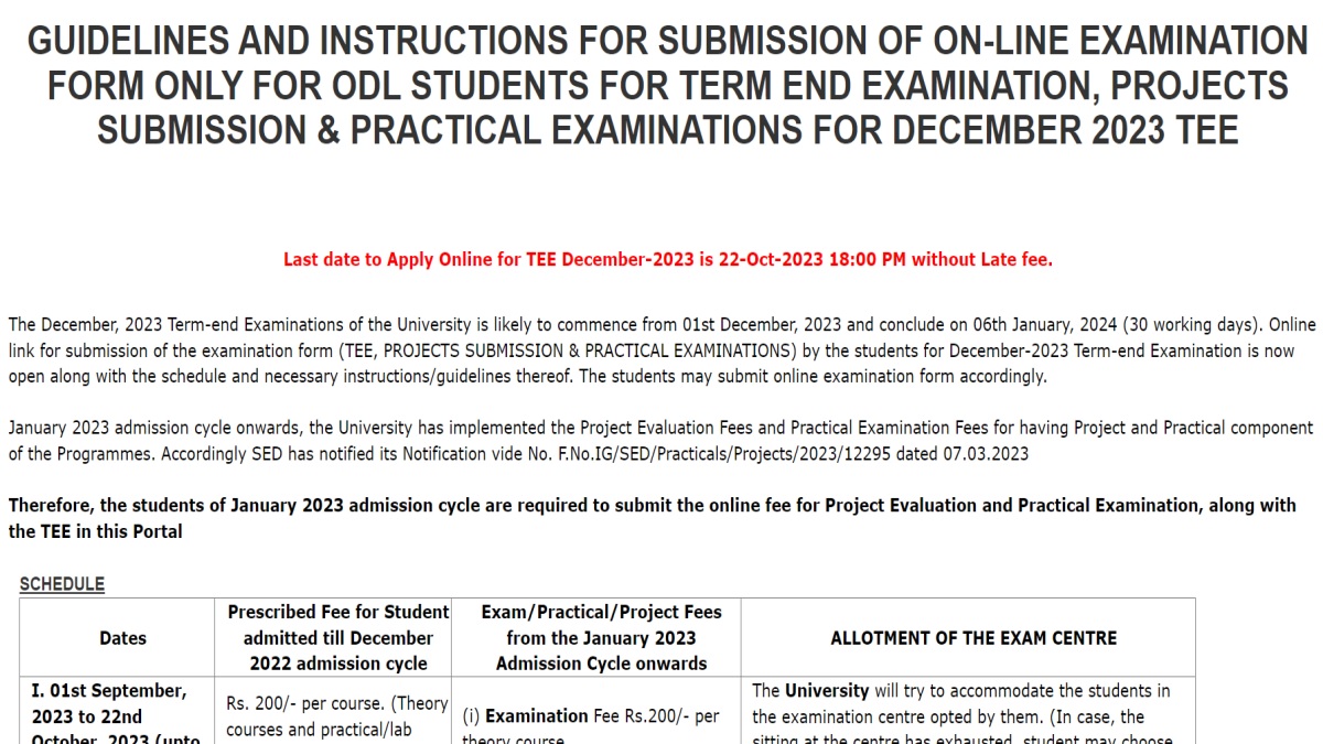 IGNOU December TEE 2023 Registration