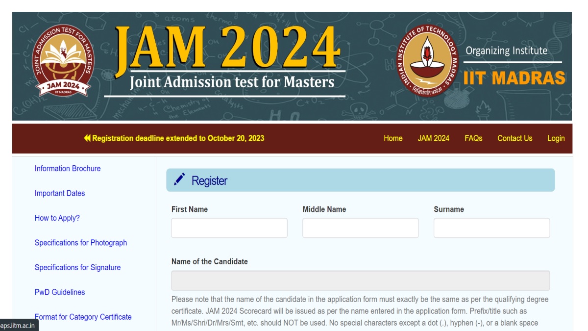 JAM 2024 registration dates extended