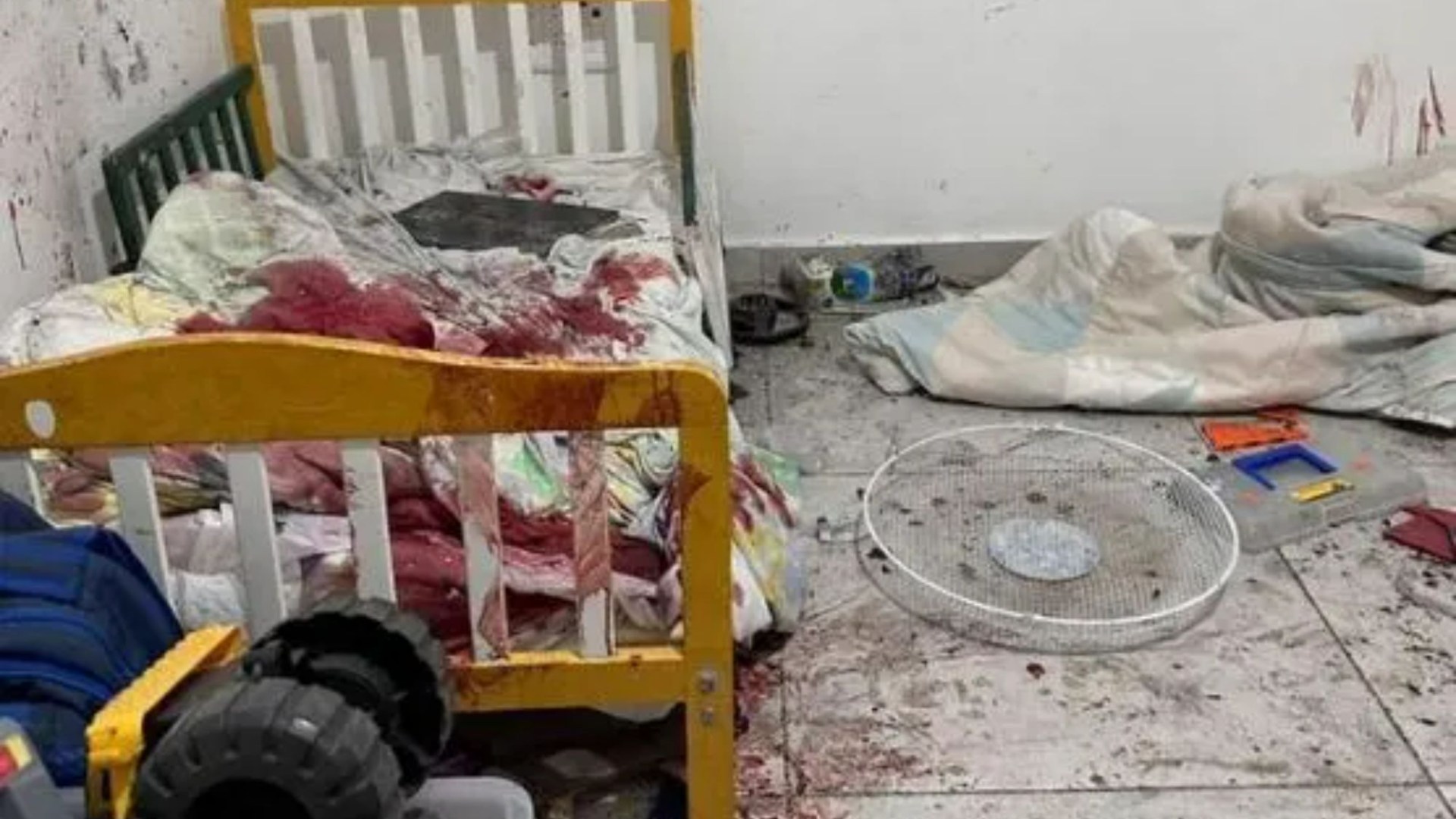 Israeli rescuers share another horror pic of blood-drenched NURSERY after Netanyahu shows bloody child’s bed to world