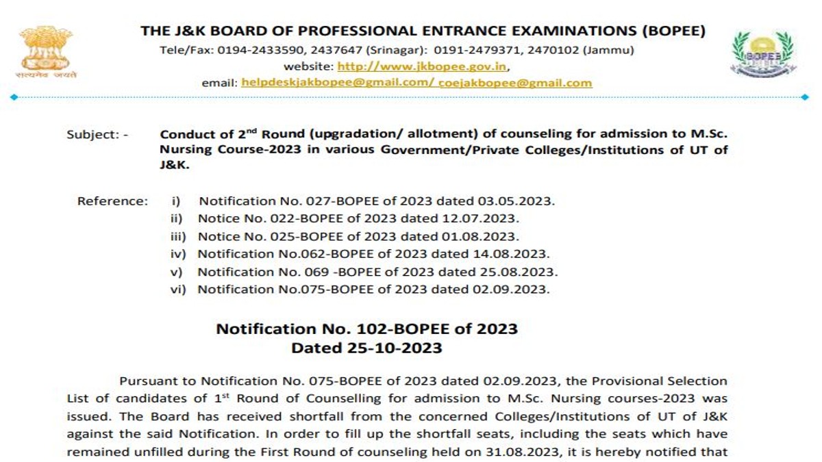 JK MSc Nursing Round 2 Counselling 2023