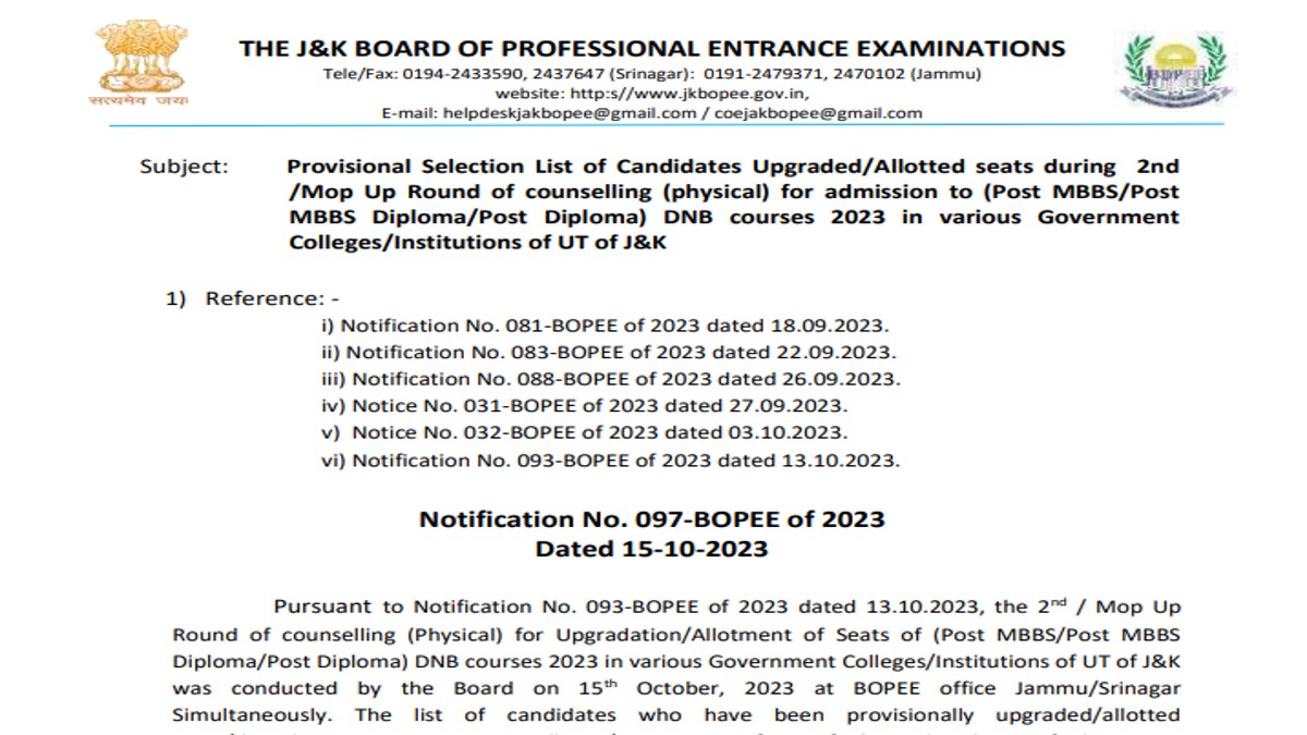 JKBOPEE Provisional List 2023