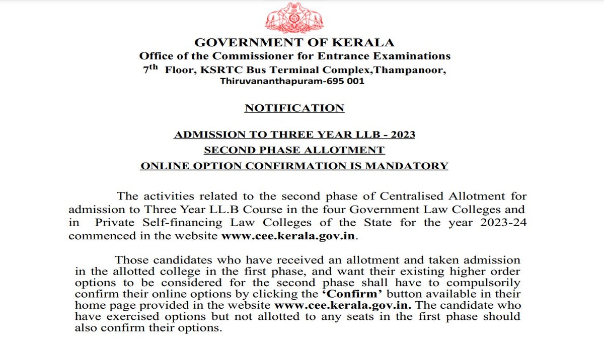 KLEE 3-Year LLB 2023 Second Phase Allotment Dates