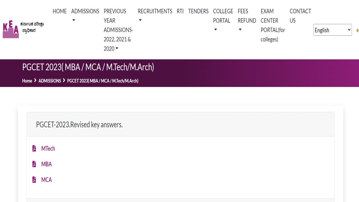 Karnataka PGCET revised provisional answer key