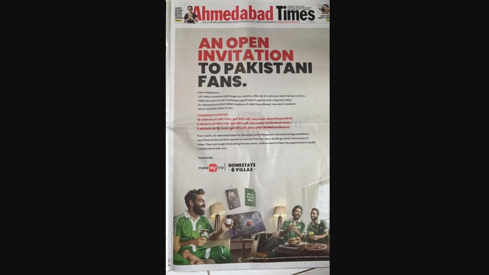 MakeMyTrip’s tone-deaf ad for Pakistani fans receives flak from people