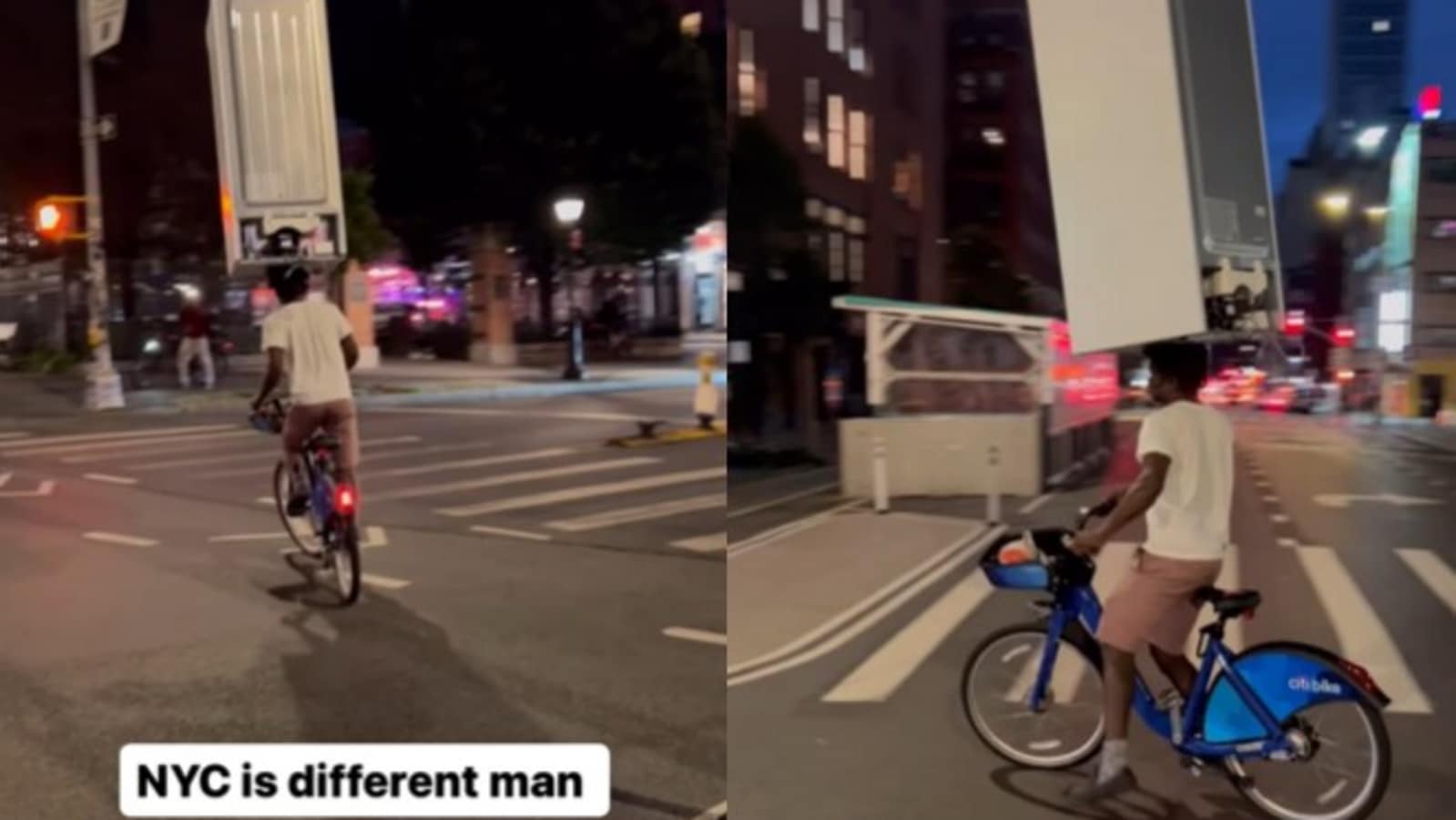 Man carrying a fridge on his head while cycling shocks netizens. Watch