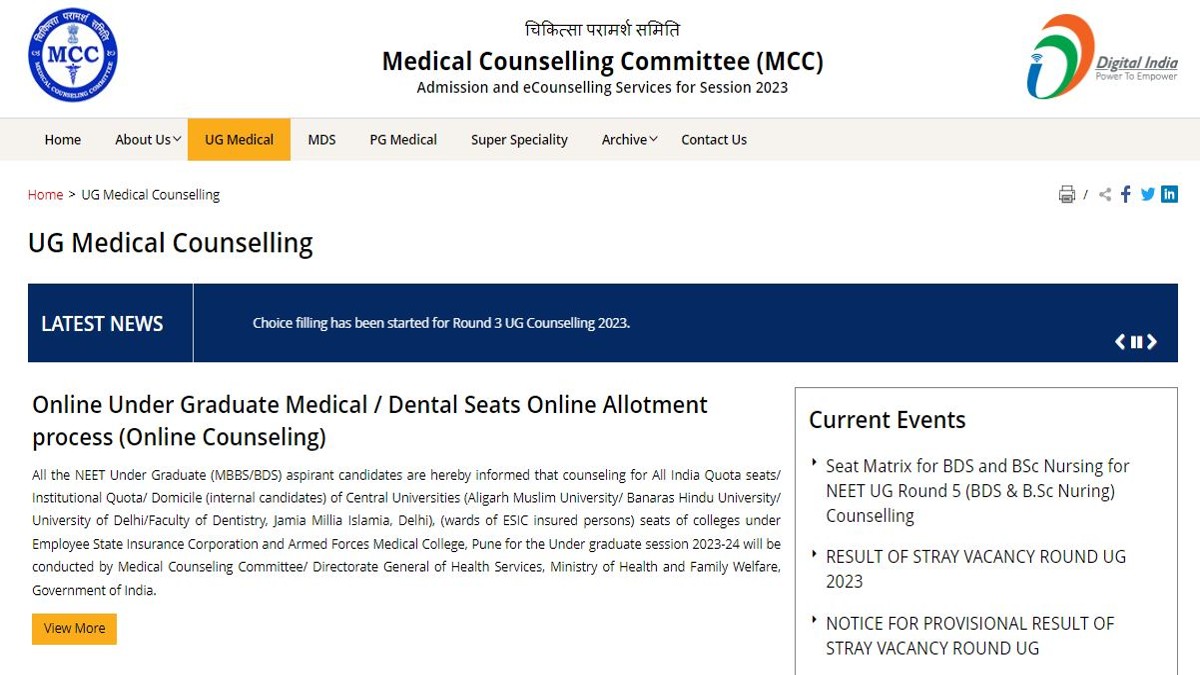 NEET UG BDS, BSc Nursing Counselling 2023