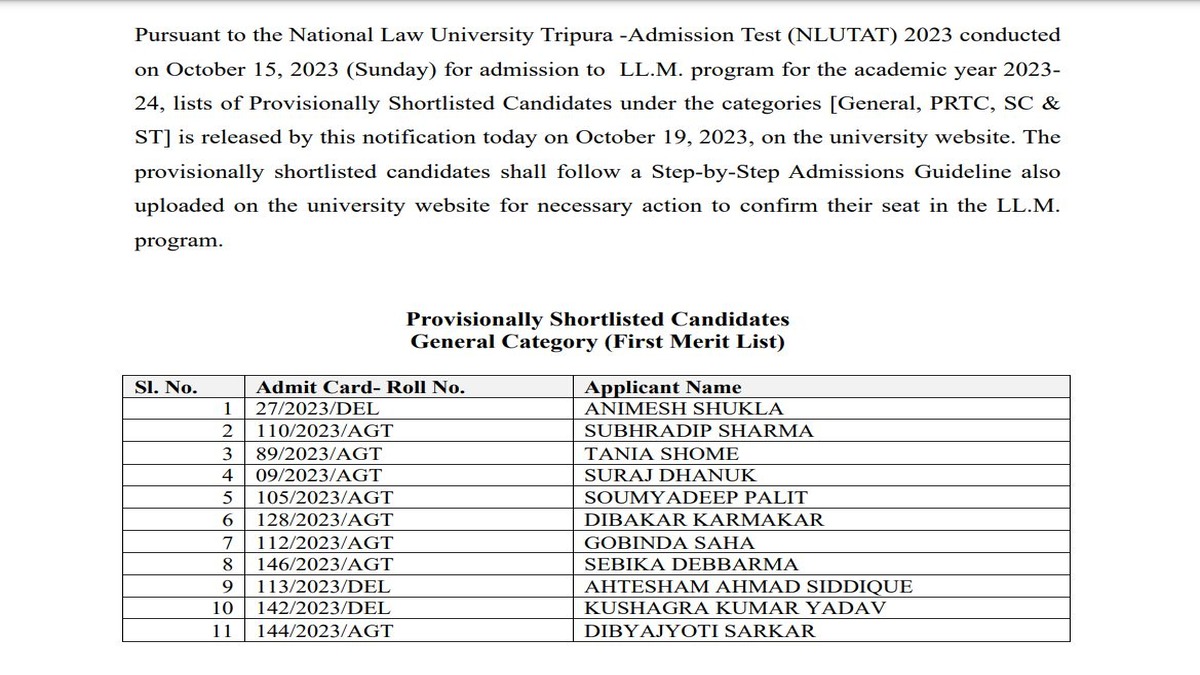 NLU Tripura Admission 2023