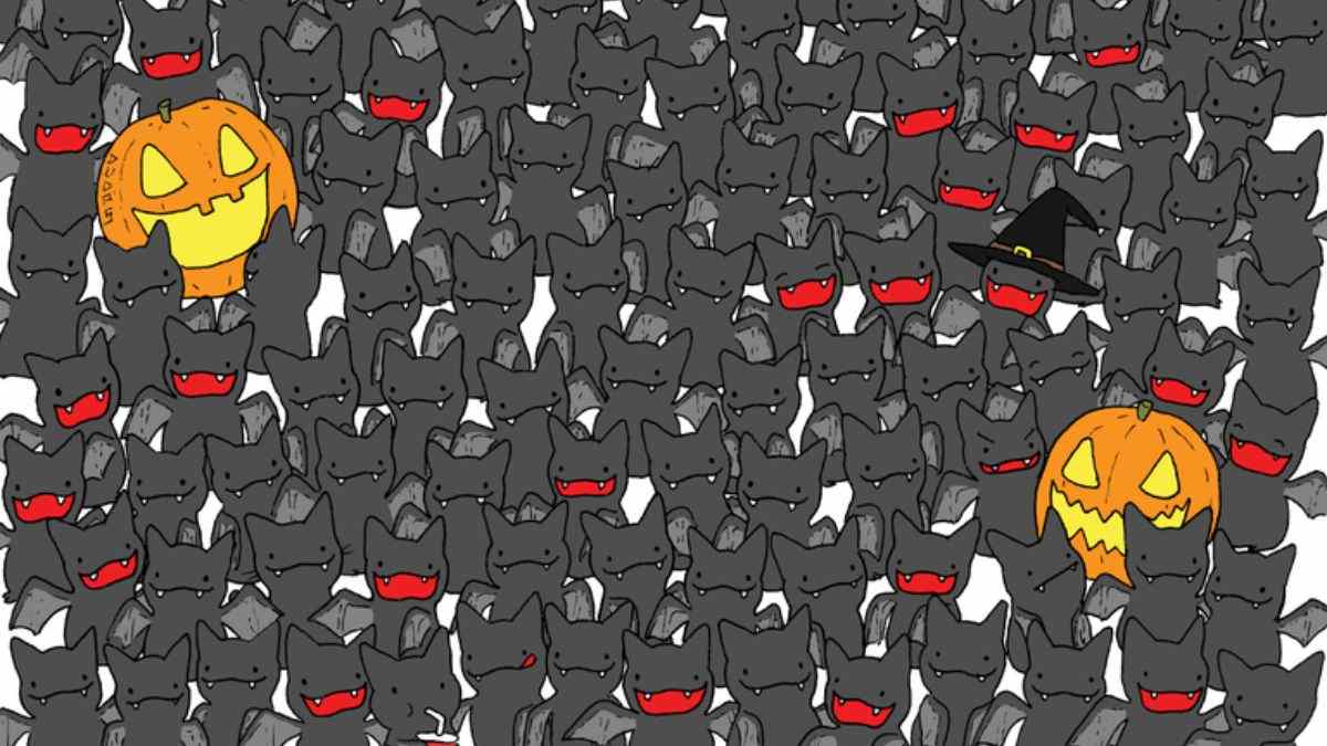 Spot Black Cat Hidden Among Bats In the Halloween Picture Within 15 secs!