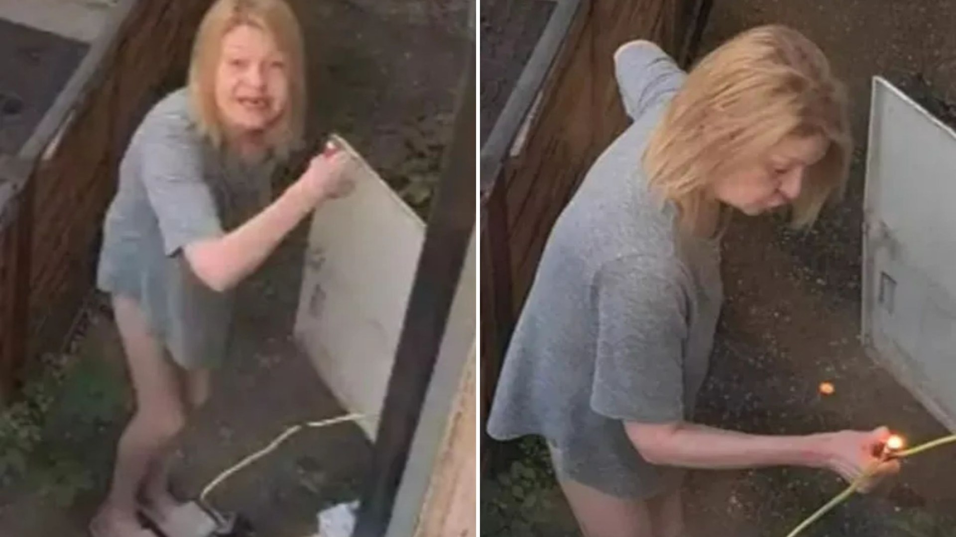 Shocking moment nightmare neighbour sets fire to fuse box in early-morning attack - as she's jailed for arson