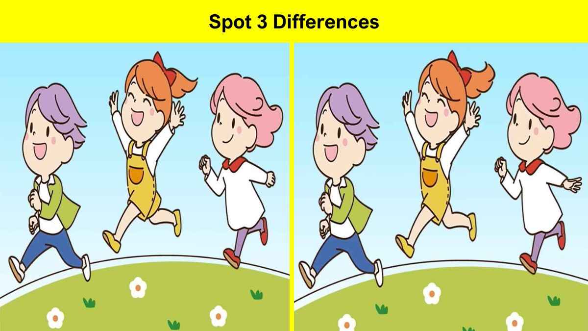 Spot 3 differences between the kids running pictures in 8 seconds