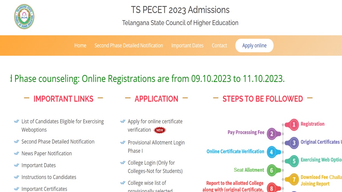 TS PECET 2023 counselling phase 2 registration