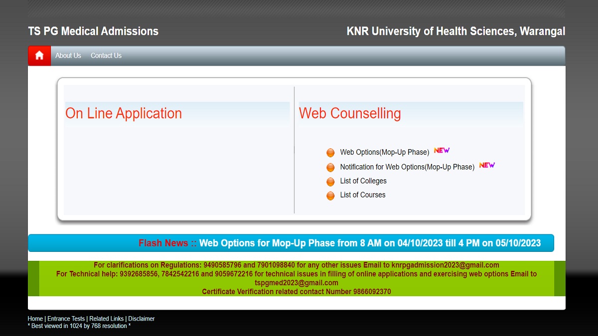 Telangana NEET PG Counselling Web Options Entry