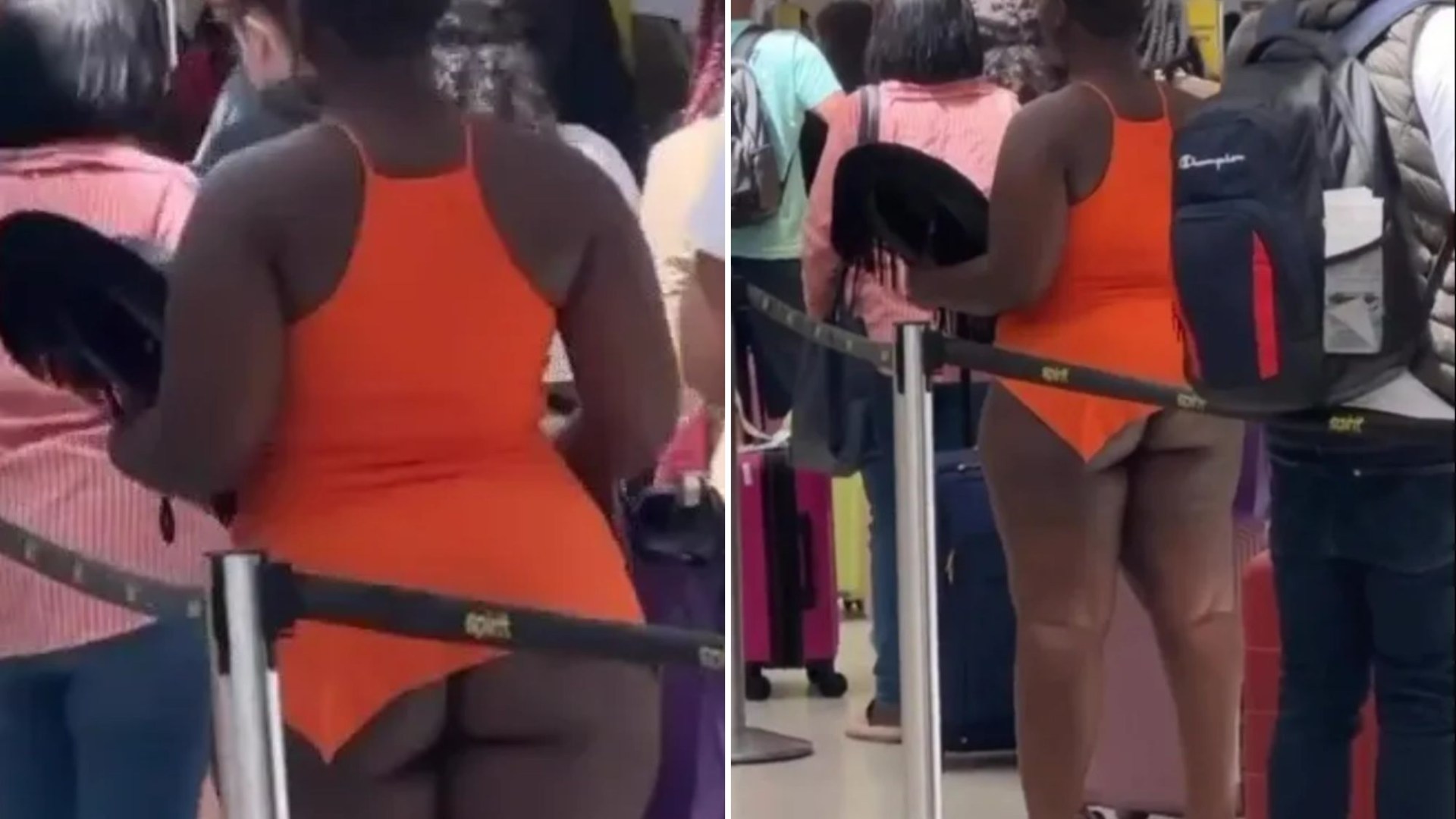 The moment travellers are left stunned as woman tries to board a plane with ‘no trousers on’