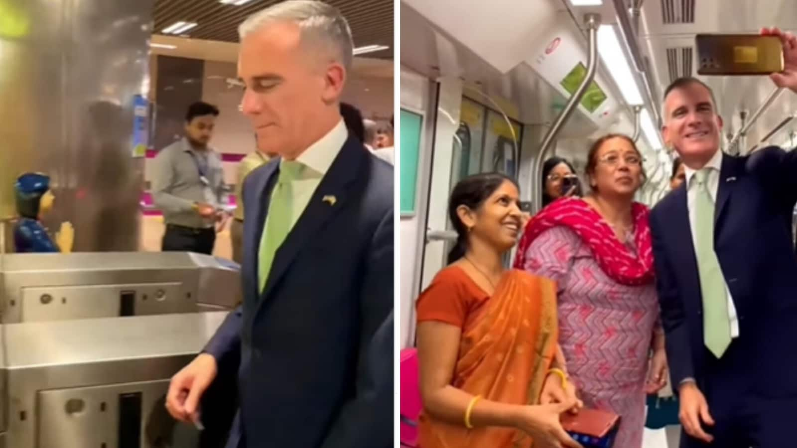 US ambassador Eric Garcetti clicks selfies with commuters while taking a ride in Delhi Metro