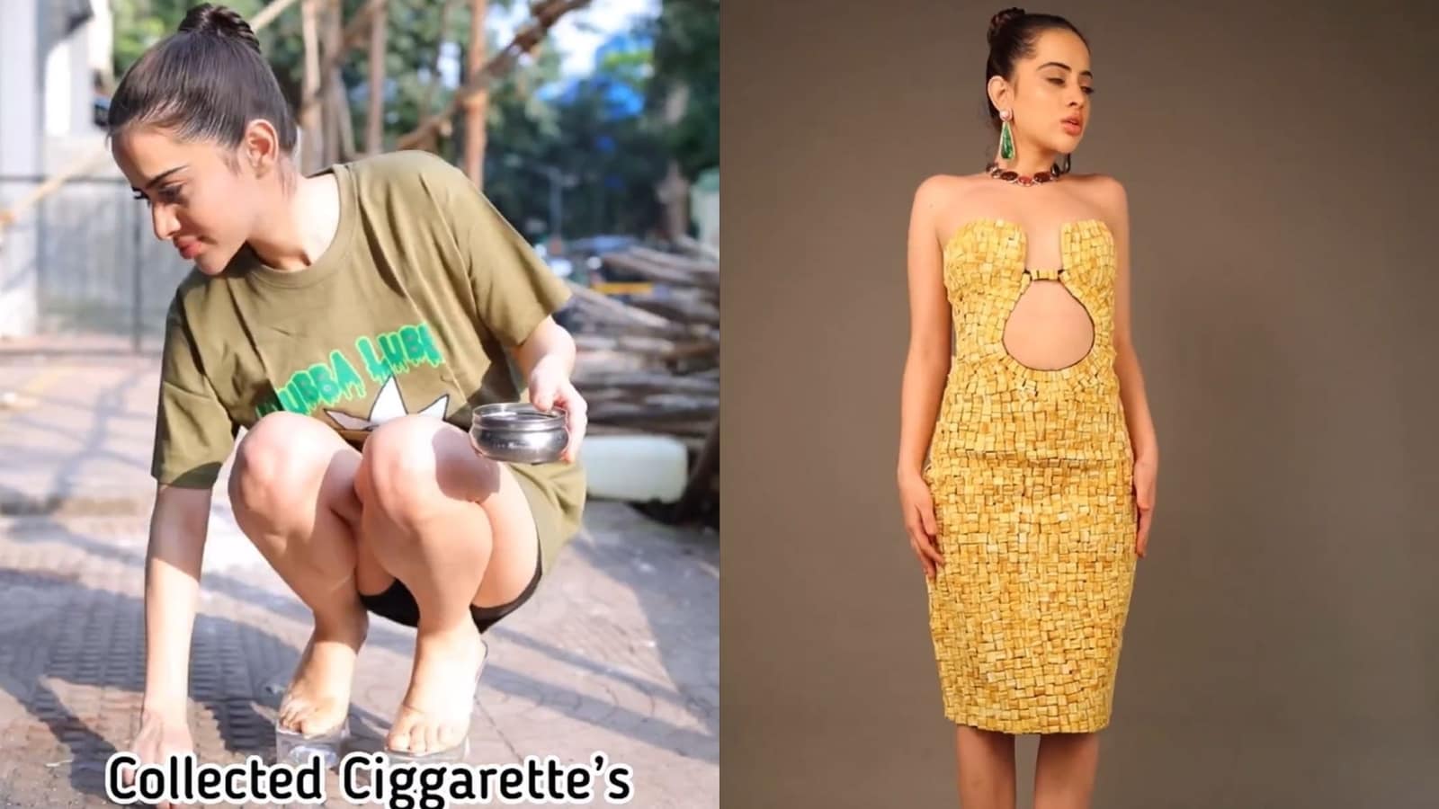 Uorfi Javed picks up cigarette buds from roadside, turns them into stylish outfit