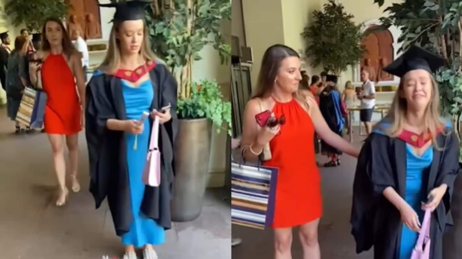 Woman left in tears after sister surprises her on graduation day