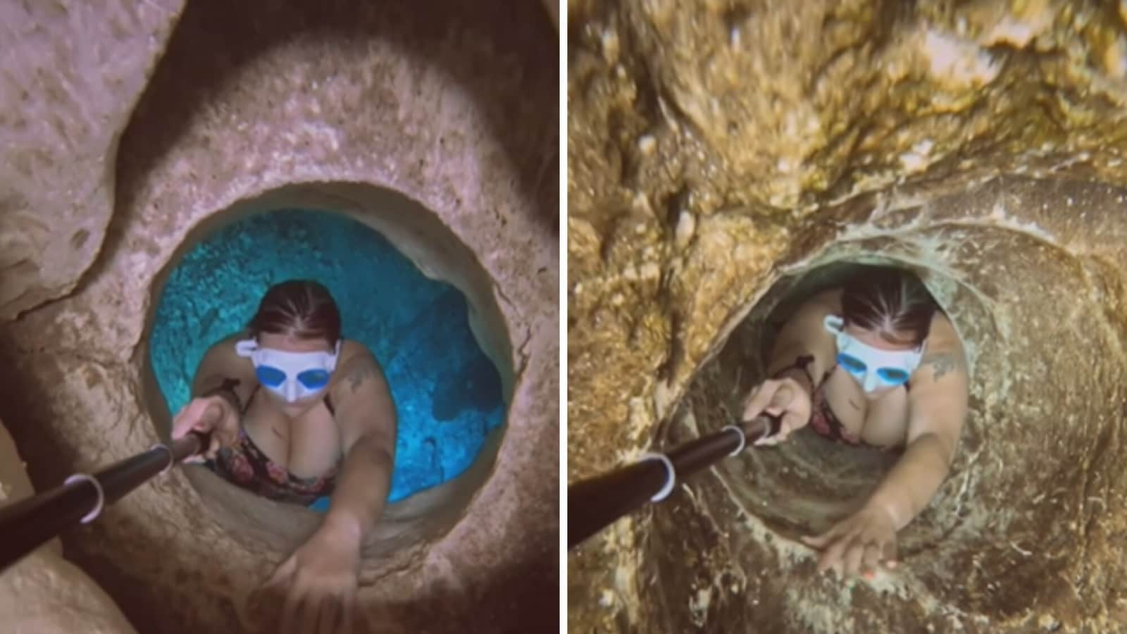 Woman’s dive through extremely narrow tunnel leaves viewers feeling ‘claustrophobic’