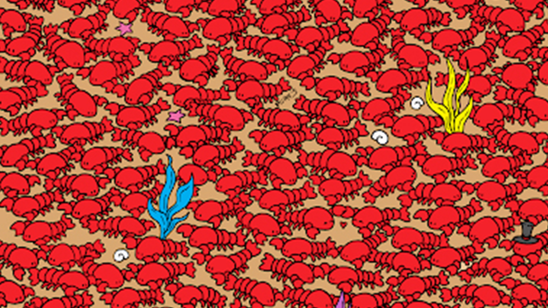 You have 20/20 vision if you can spot the four crabs disguised among the lobsters in 20 seconds