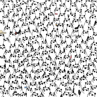 You have a high IQ if you can spot the three pandas WITHOUT sunglasses in under eight seconds