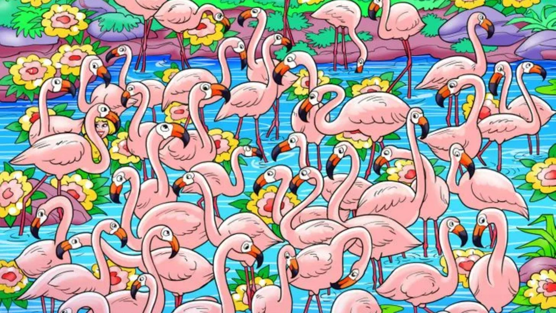 You have the high IQ of a heroic lifeguard if you spot the missing girl among the flock of flamingos in under 7 seconds