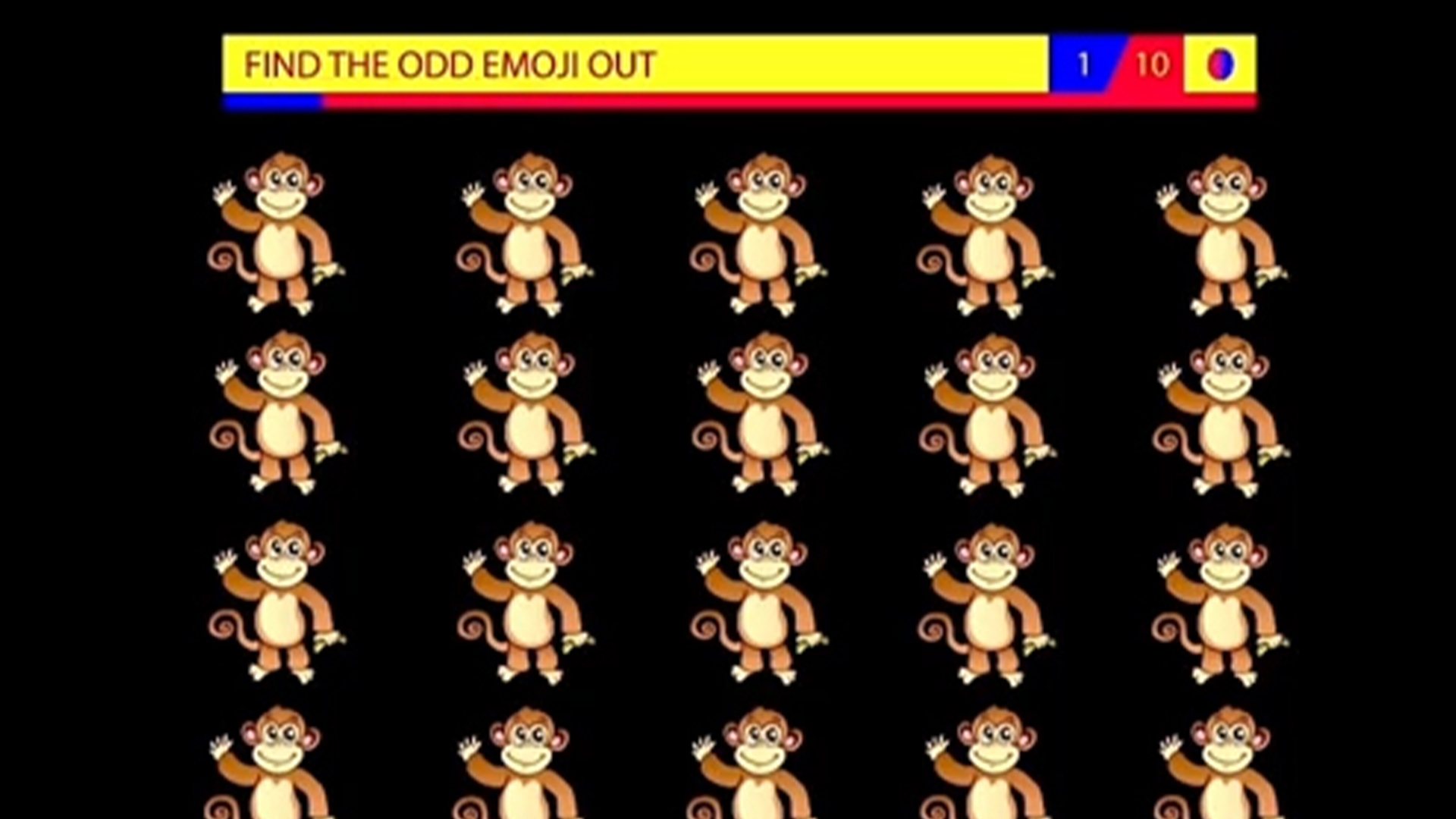 You're in the top 10% if you can spot the odd monkey emoji in the group in 10 seconds or less