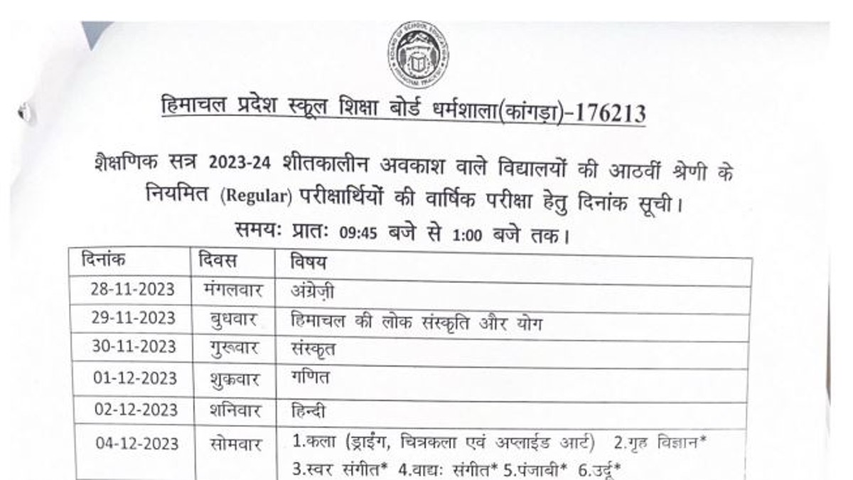 HP Board Exam Dates 2023