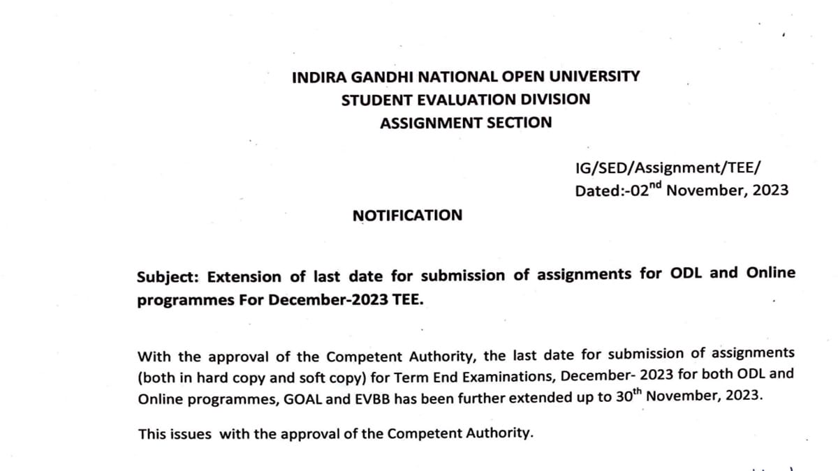 IGNOU December TEE 2023 Assignment Submission