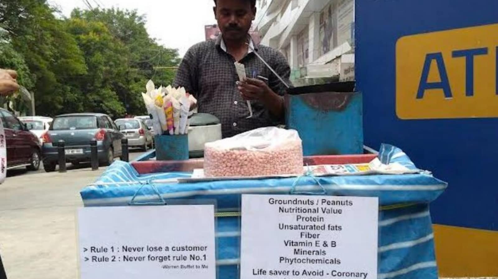 Inspired by Warren Buffet, a Bengaluru peanut seller does this. See pic