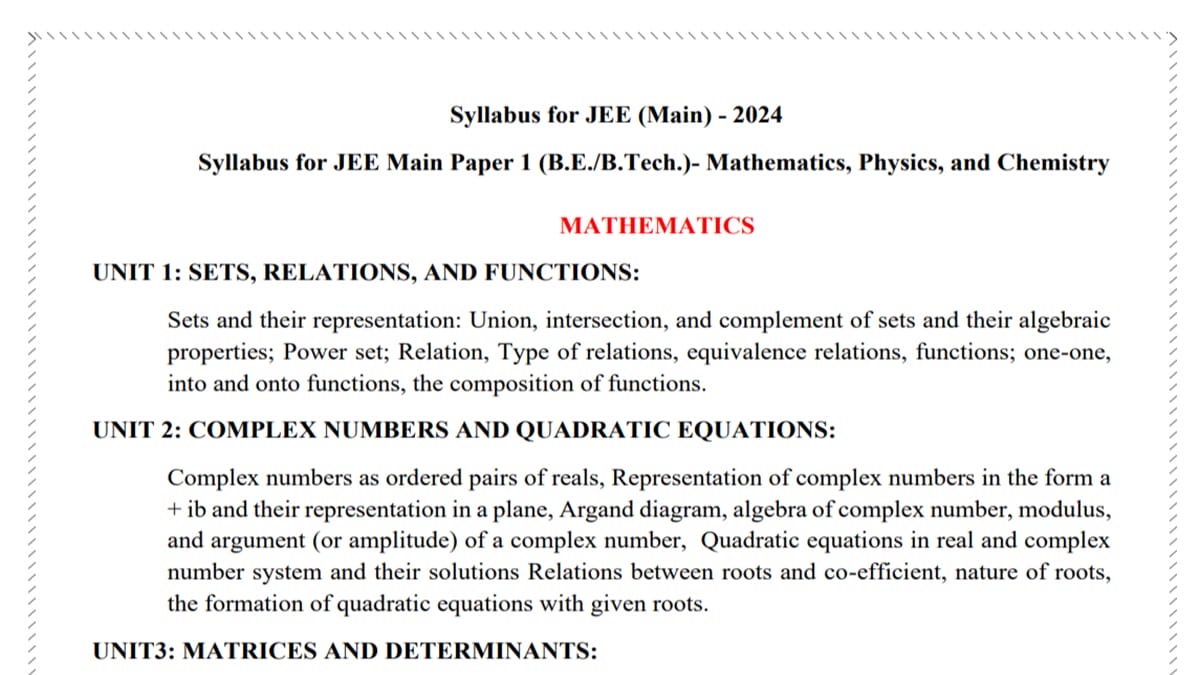 JEE Mains Syllabus 2024, Check Removed Topics Here