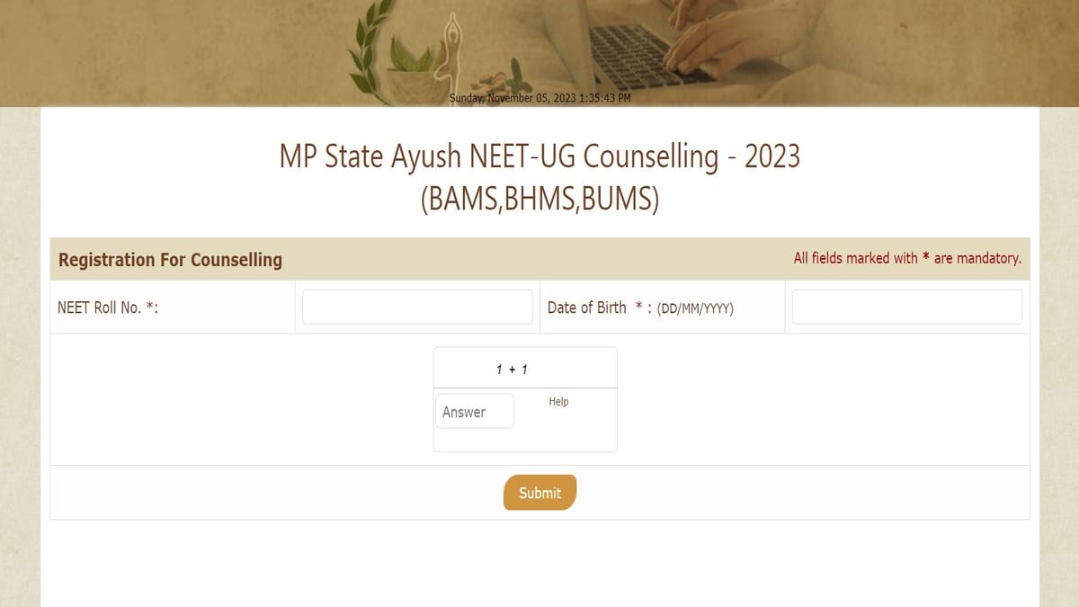 MP AYUSH NEET UG Counselling 2023 Registration