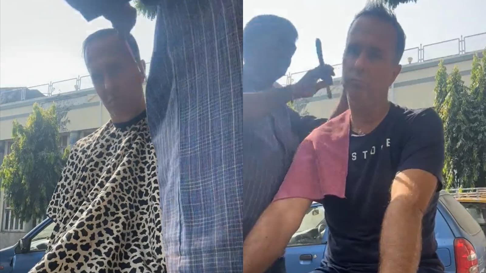 Michael Vaughan gets haircut from roadside barber in Mumbai. Watch