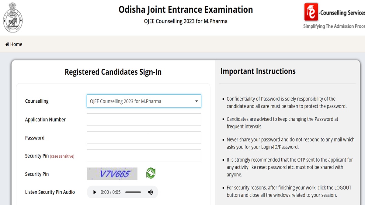 OJEE 2023 Counselling Round 1 Registration