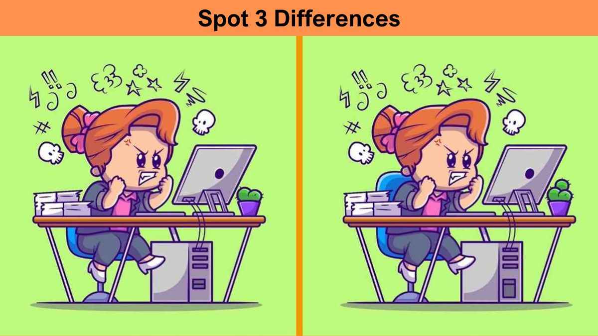 Spot the difference between girl working on computer pictures