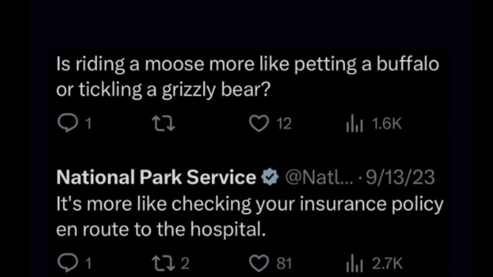 US National Park Service gives savage reply to person who asked how is it to ride a moose