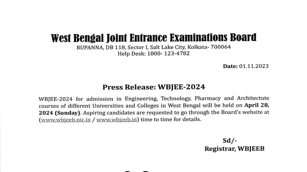 WBJEE Exam Date 2024 Announced