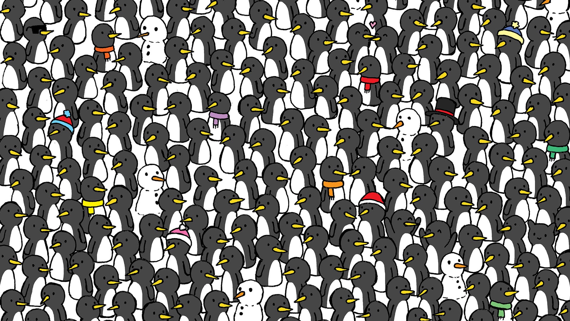 You've got 20/20 vision if you can spot the three black cats hiding among the penguins in 20 seconds